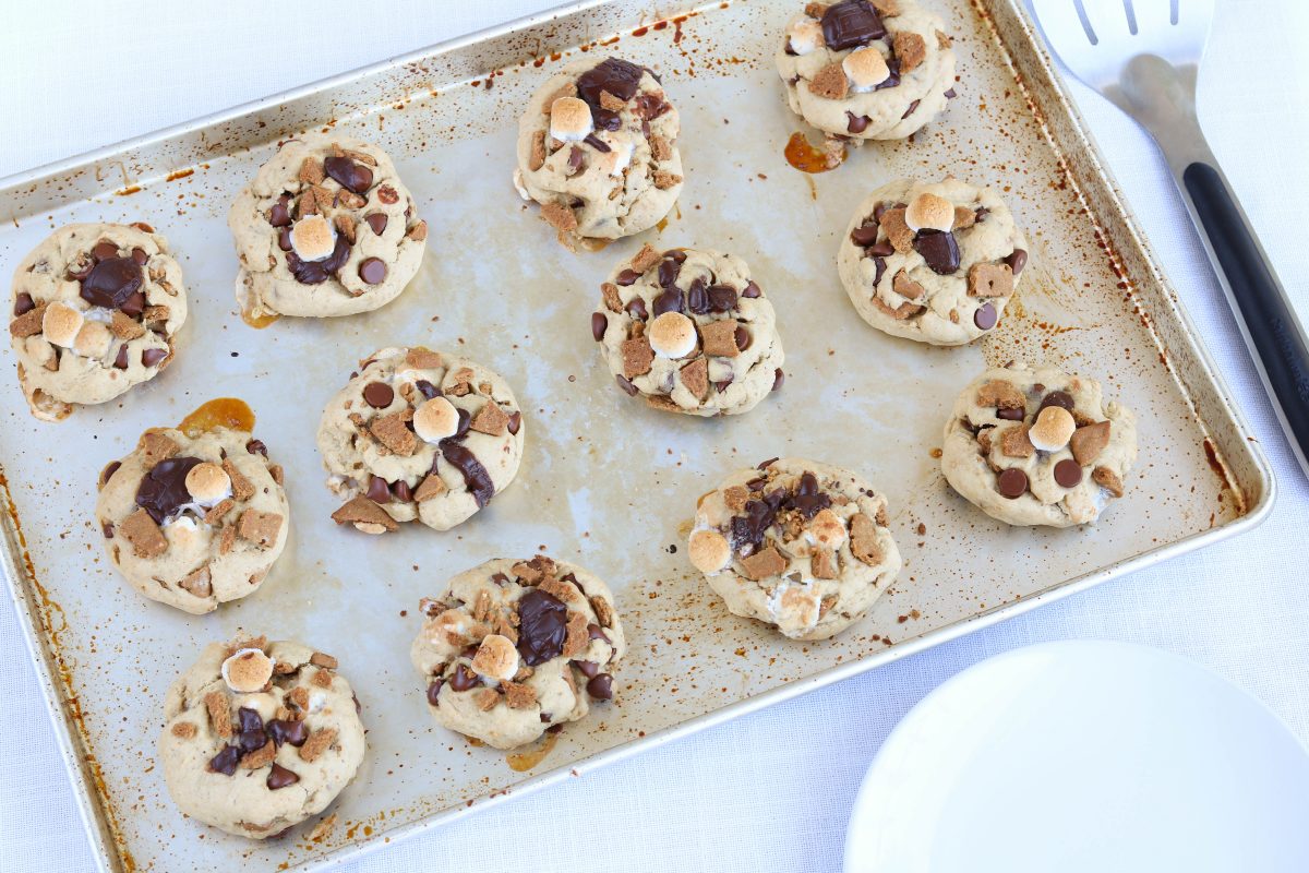 Gluten Free S'Mores Cookies on a Baking sheet