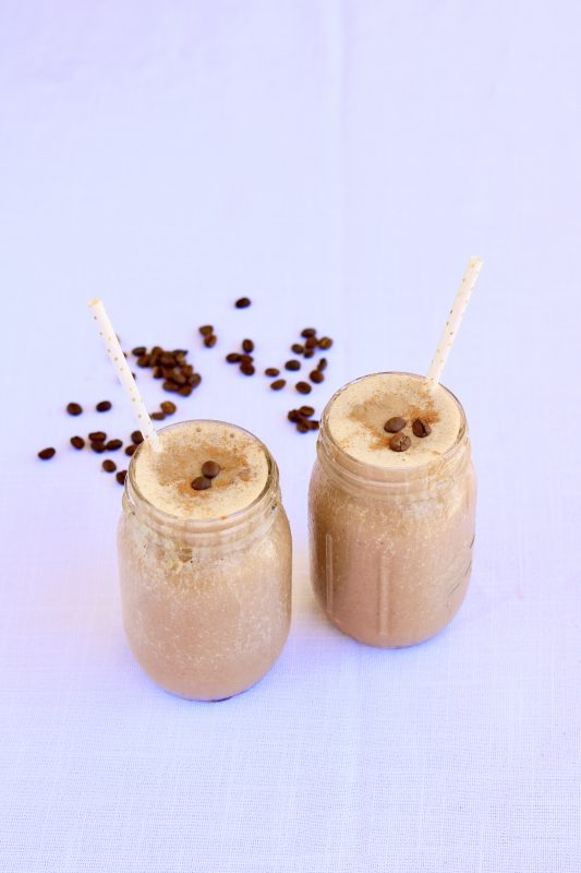 coffee smoothie with coffee beans on top